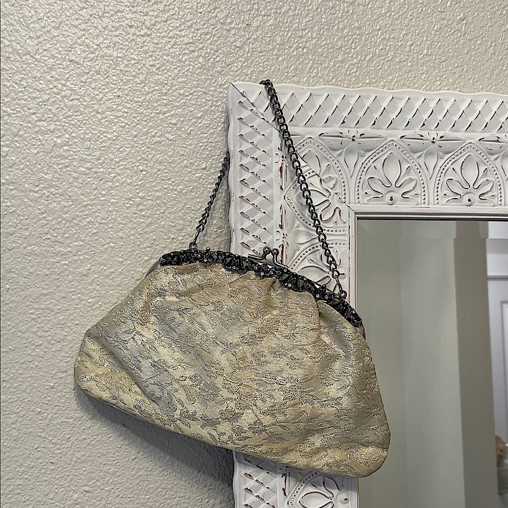 Vintage Clutch/ Elegant Cream Fabric/Women's Evening Out